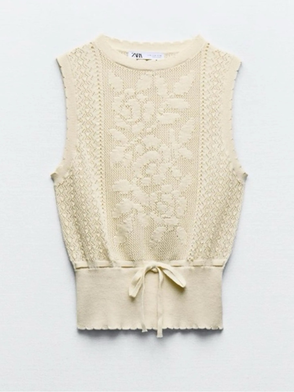 NWT Zara Romantic Knit Top in ecru. Size Large